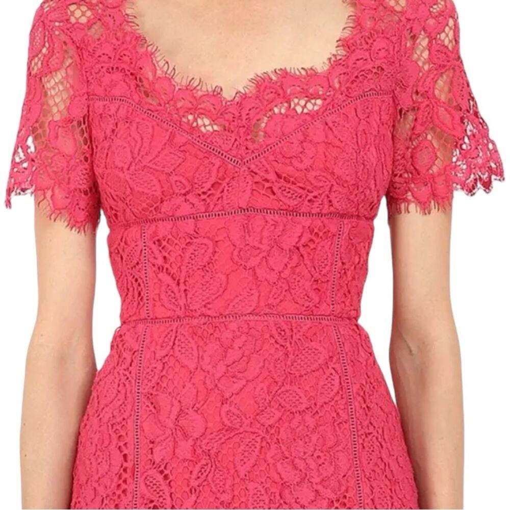 Marchesa Notte Open Back Fuchsia Sheath Cocktail Dress Laddering Detail NWT Sz 6 - Picture 3 of 13